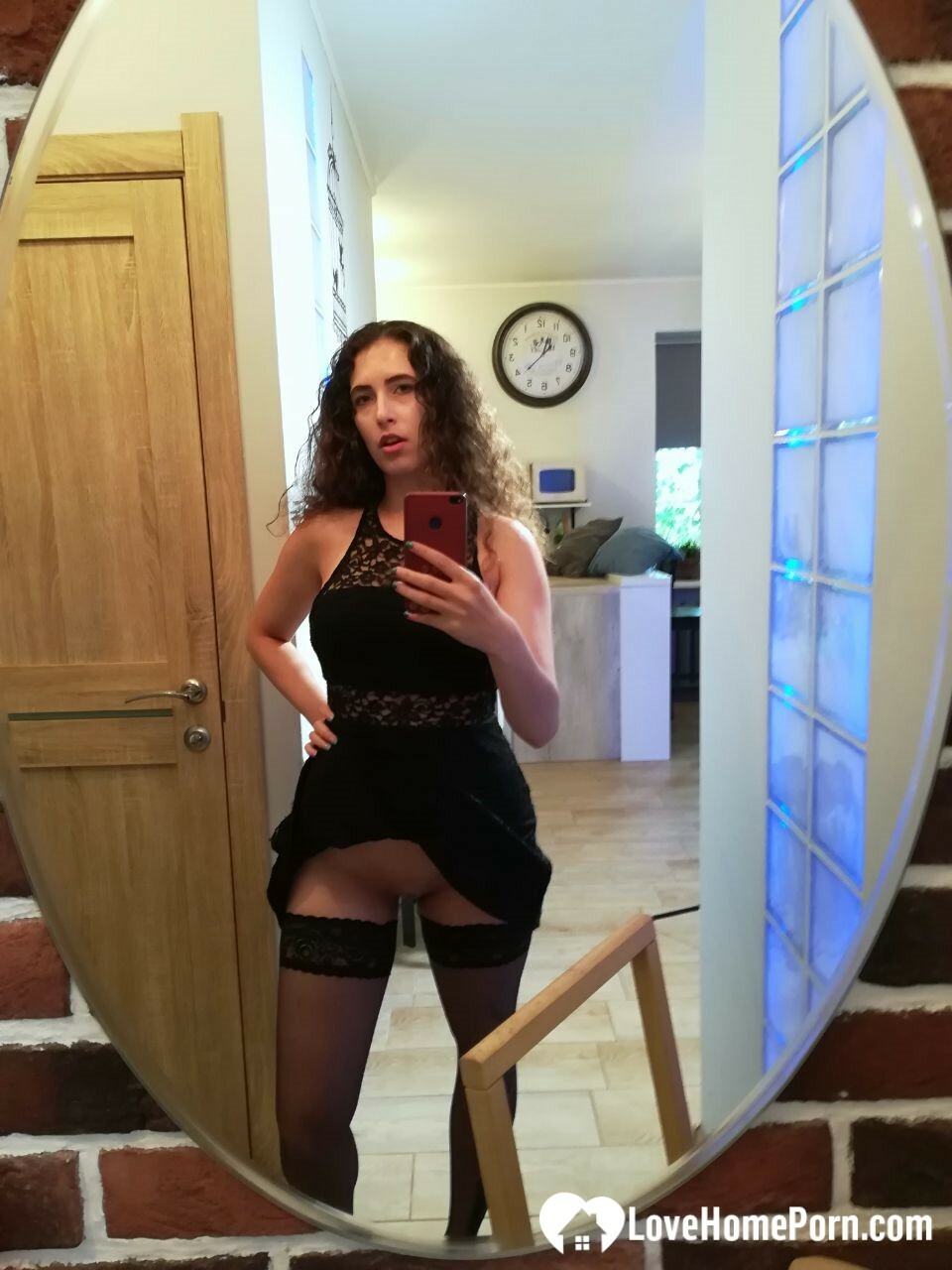 Kinky cutie trying on some black lingerie — 53