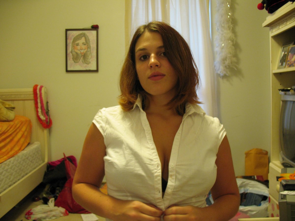 Dontleavethemayonnaiseout-White Shirt Black Bra — 11