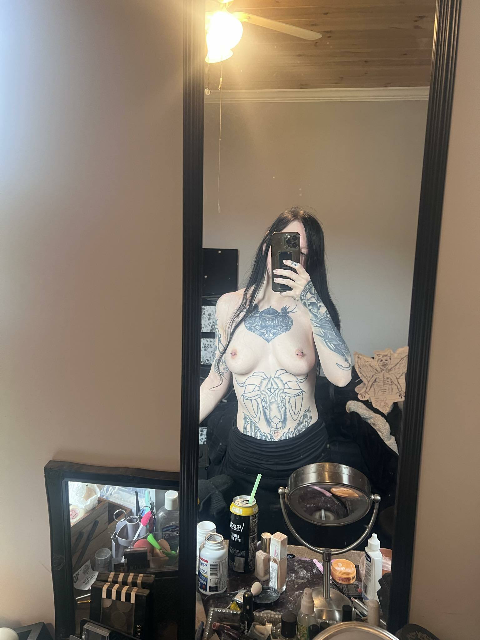 Slutty tattooed emo girl stripping — 6